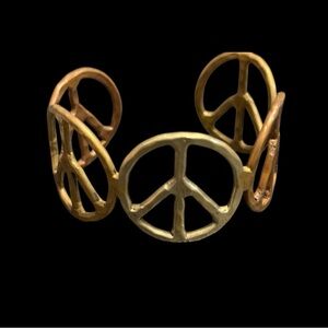 Peace Sign Cuff Bracelet Open Ended Adjustable Rustic Vintage